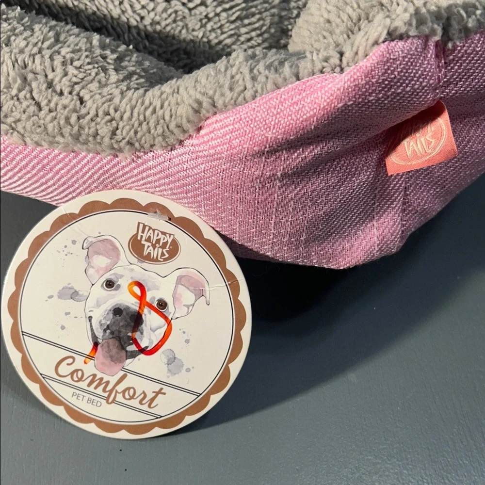 happy tails Cozy Gray and Pink Pet Bed